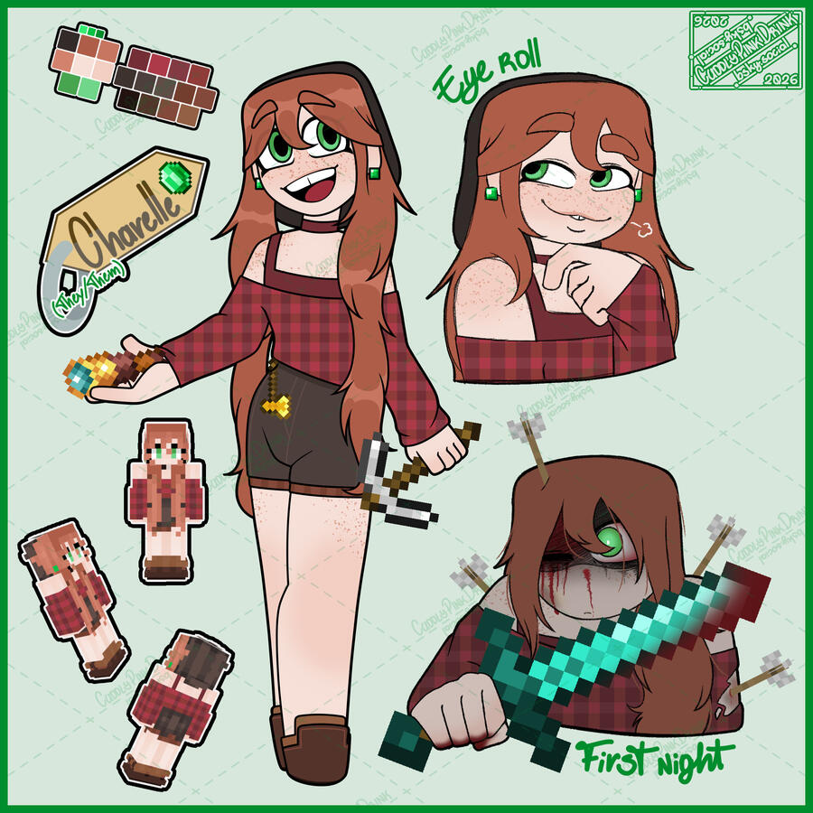 | Smooth pen full body & 2 fluffy pen busts, black lineart, flat color, simple background + added details and props |